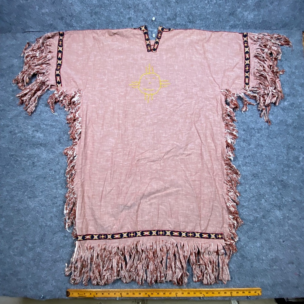 Vintage Campfire Girl Ceremonial‎ Dress Terracotta Beaded Sun Fringe Dress